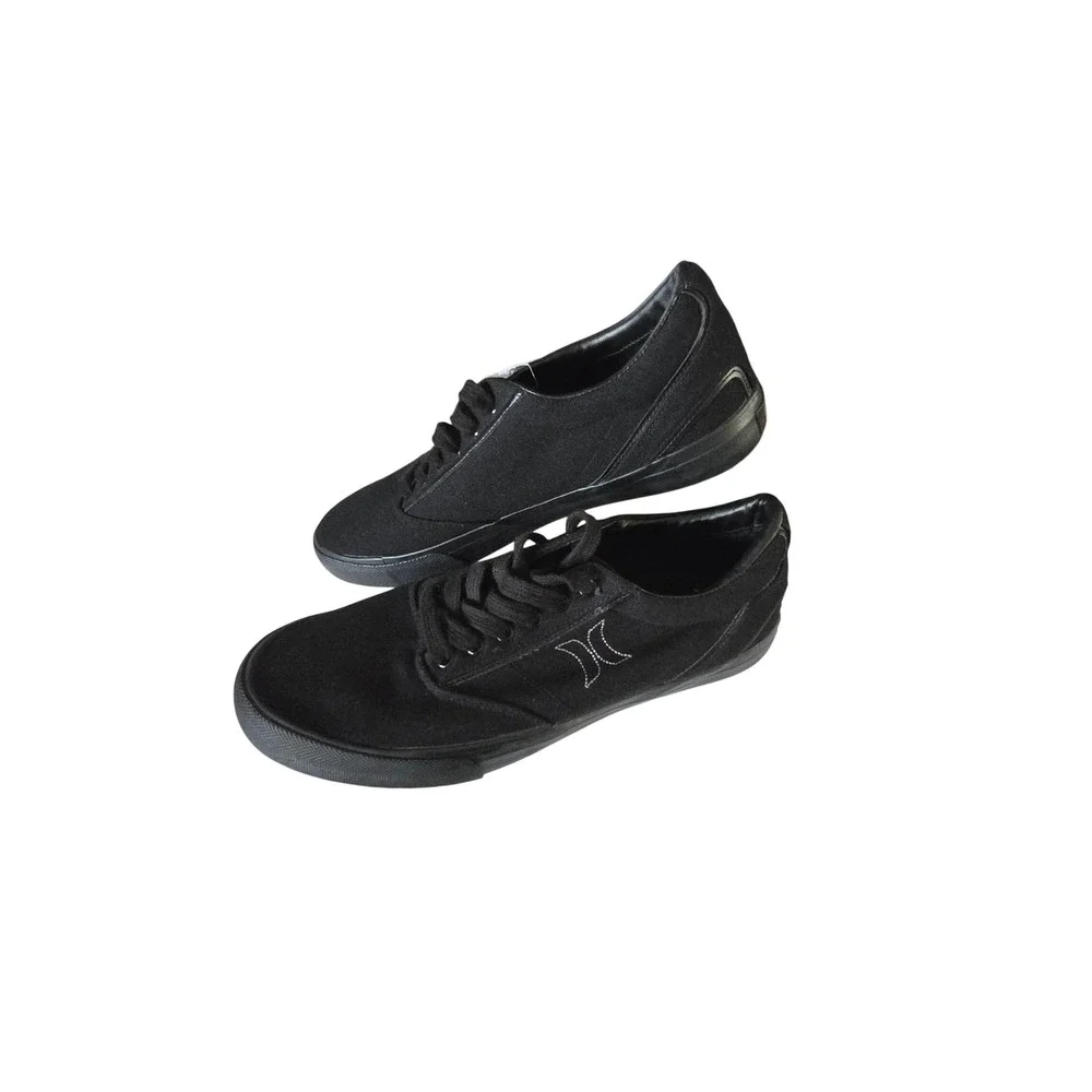 Hurley Mens‎ Low Top Canvas Sneakers Triple Black Skater Shoes Round Toe